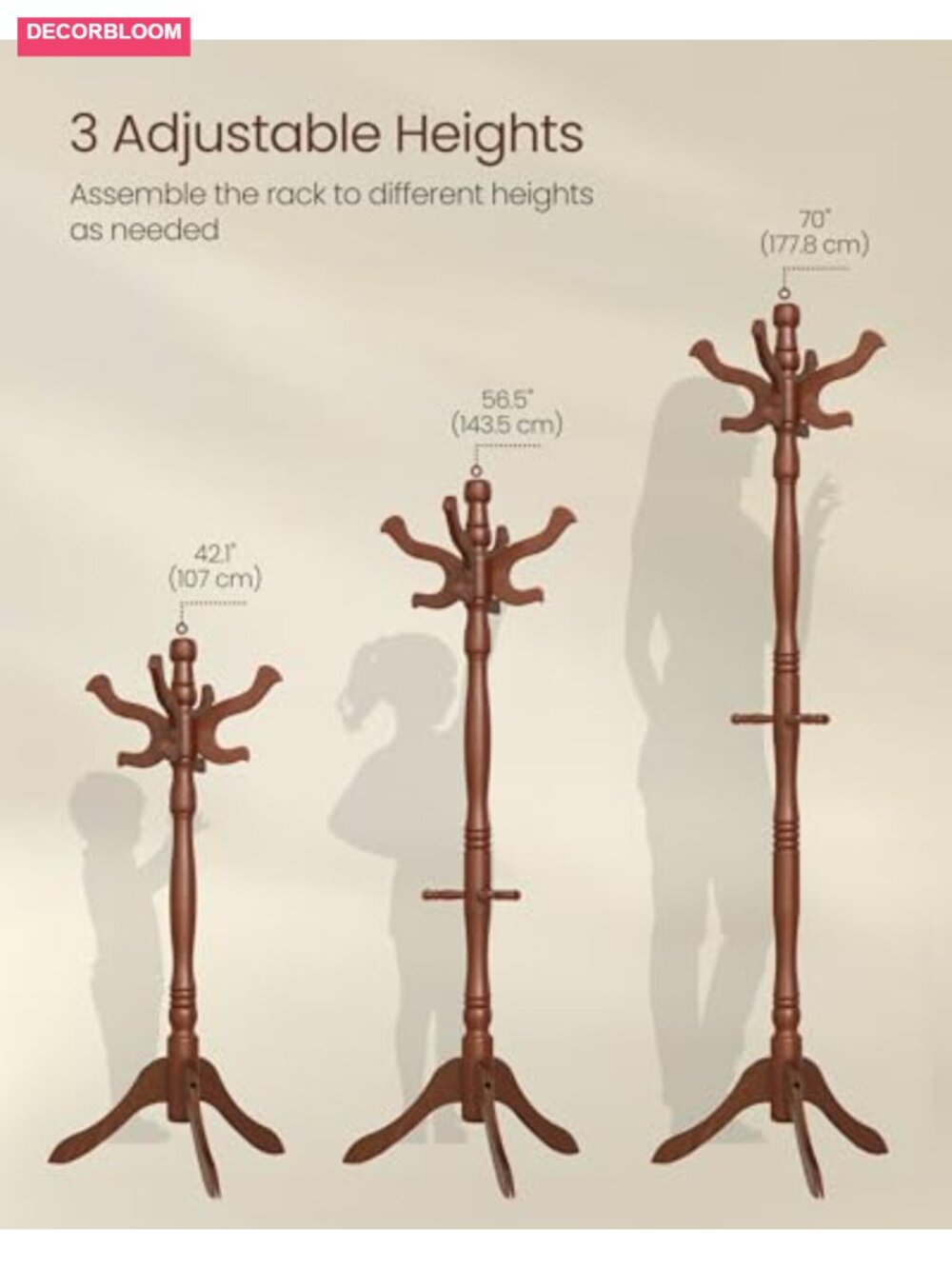 Solid Wood Coat Stand with 11 Hooks Freestanding Hall Tree - Picture 4 of 5